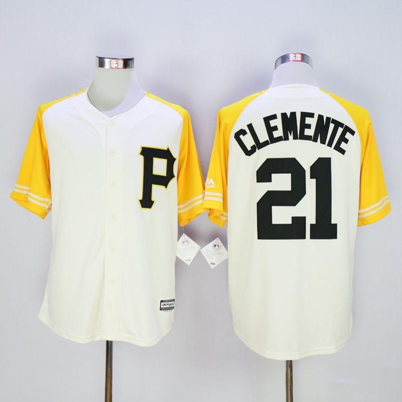 Men Pittsburgh Pirates #21 Clemente Cream White MLB Jerseys->pittsburgh pirates->MLB Jersey